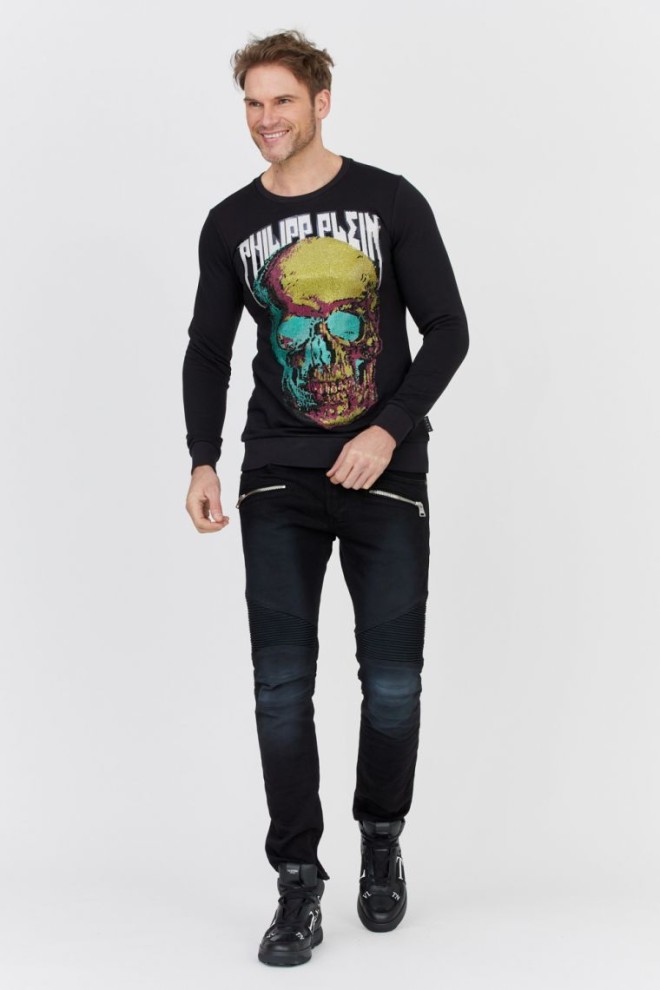 PHILIPP PLEIN Black men's Sweatshirt ls skull and plein