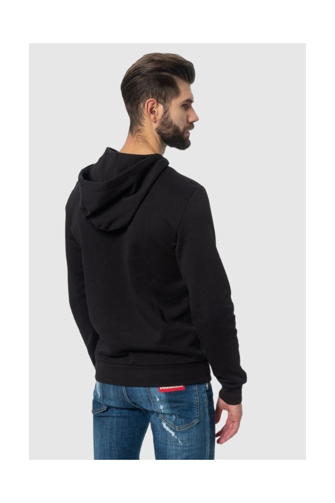 EMPORIO ARMANI Black men's hoodie with embroidered logo