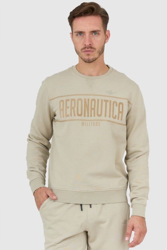 AERONAUTICA MILITARE Beige men's sweatshirt with velvet logo