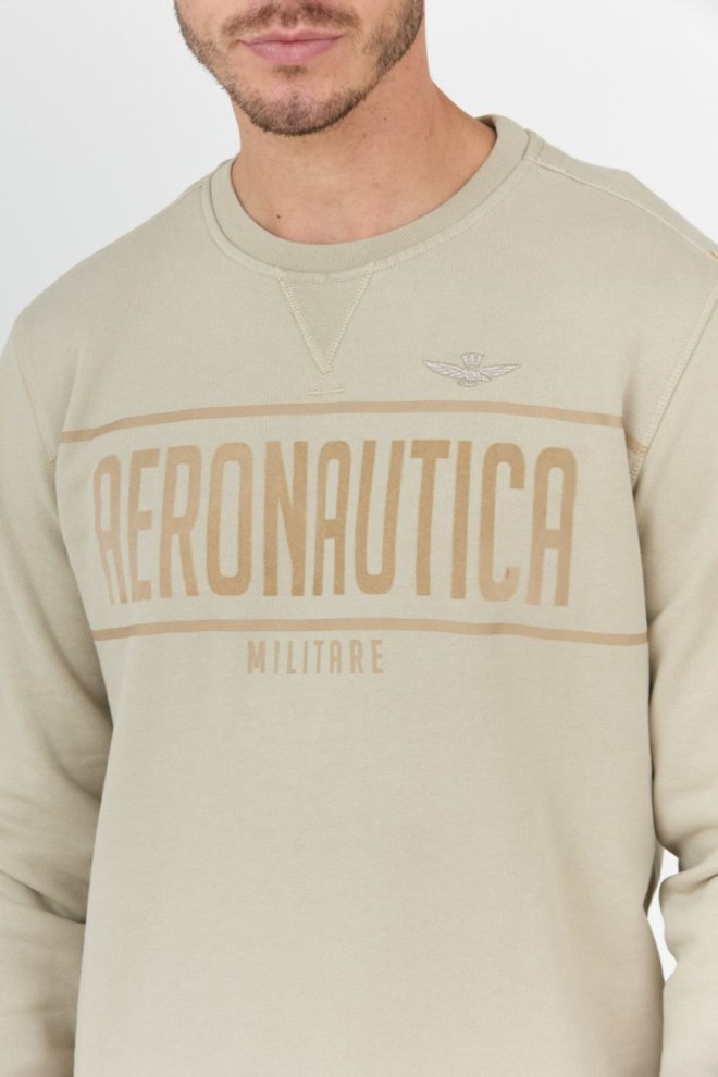 AERONAUTICA MILITARE Beige men's sweatshirt with velvet logo