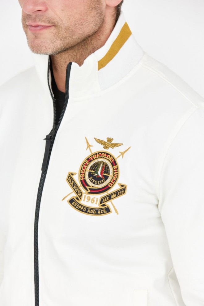 AERONAUTICA MILITARE White unbuttoned men's sweatshirt with embroidered logo