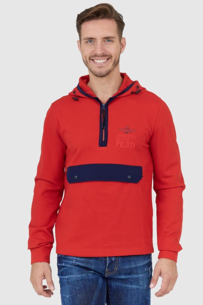 AERONAUTICA MILITARE Men's red hooded sweatshirt with zipper