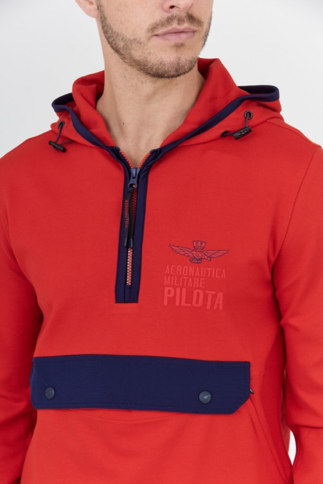 AERONAUTICA MILITARE Men's red hooded sweatshirt with zipper