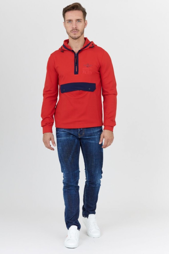 AERONAUTICA MILITARE Men's red hooded sweatshirt with zipper