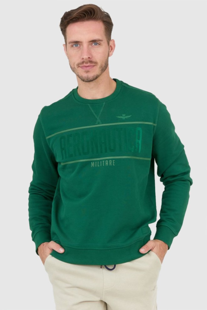 AERONAUTICA MILITARE Green men's sweatshirt with velvet logo