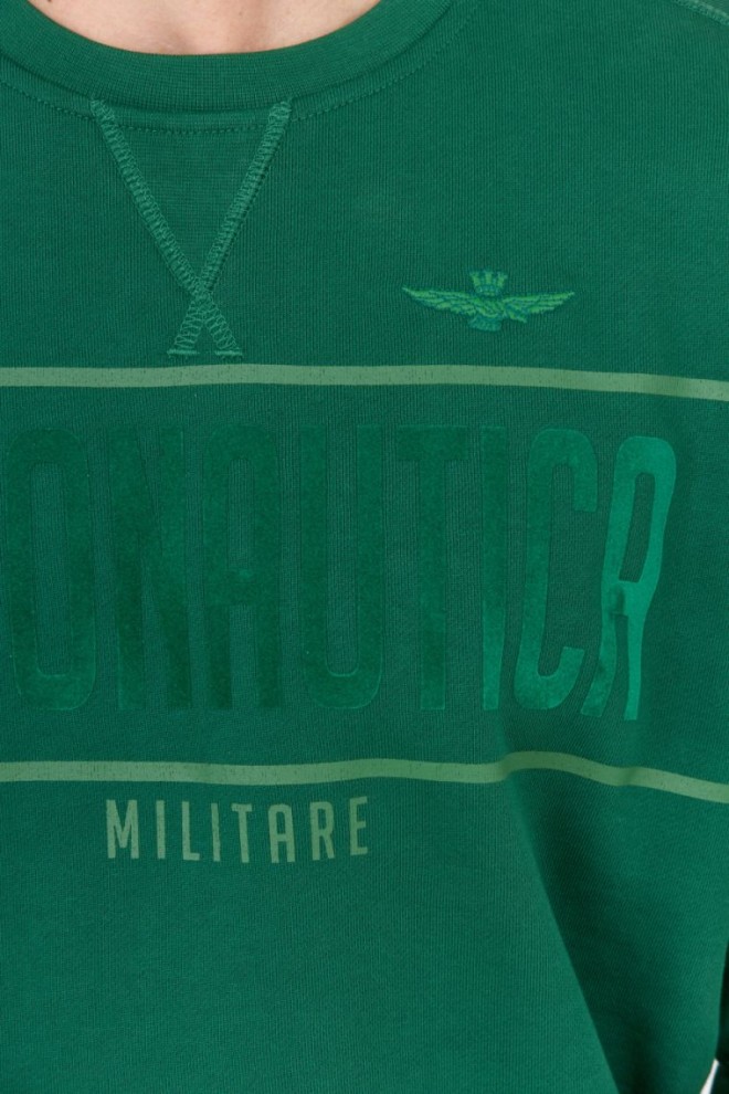 AERONAUTICA MILITARE Hanorac verde pentru bărbați cu logo de catifea