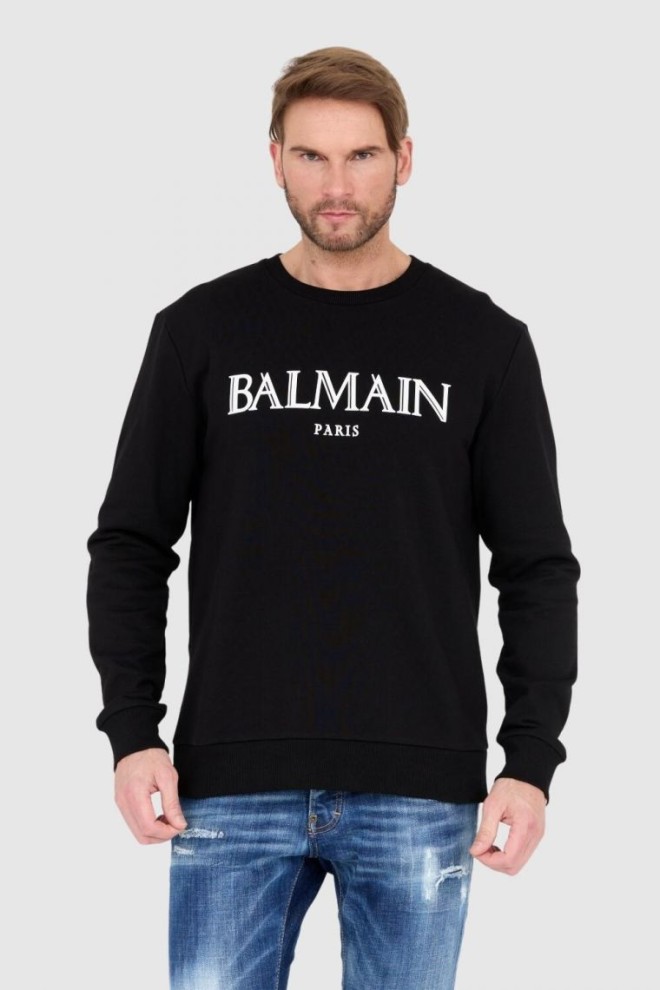 BALMAIN Black men's sweatshirt with large logo