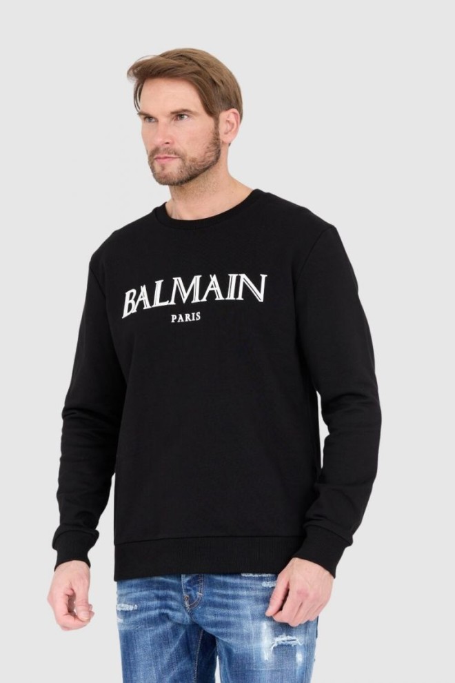 BALMAIN Black men's sweatshirt with large logo