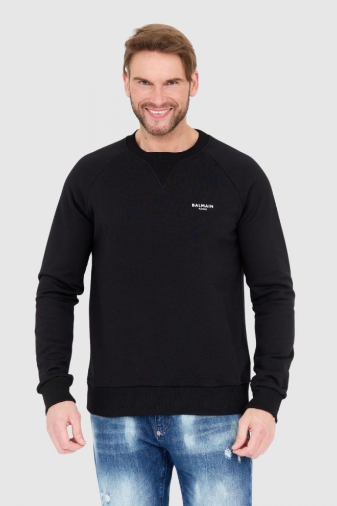 BALMAIN Black men's sweatshirt with small velvet logo