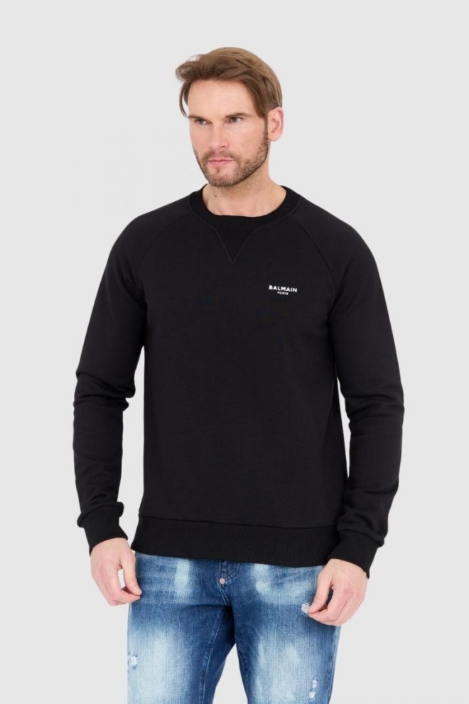 BALMAIN Black men's sweatshirt with small velvet logo