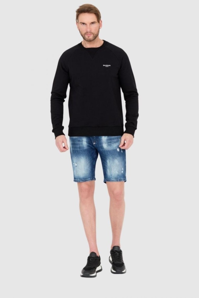 BALMAIN Black men's sweatshirt with small velvet logo