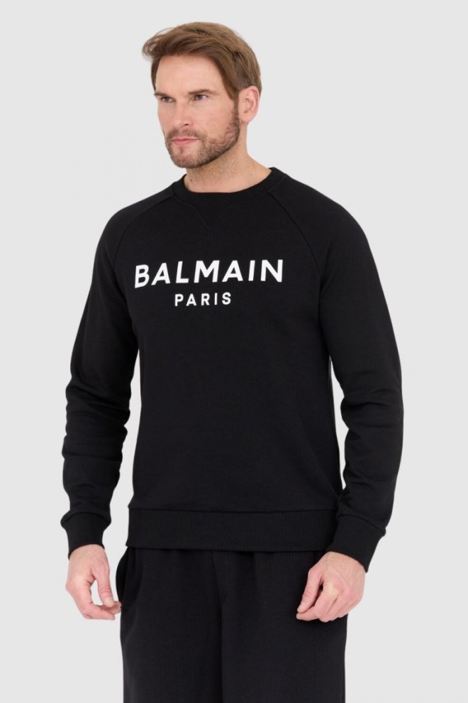 BALMAIN Black men's sweatshirt with large white logo