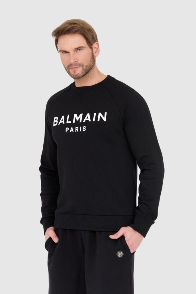 BALMAIN Czarna bluza męska z dużym białym logo