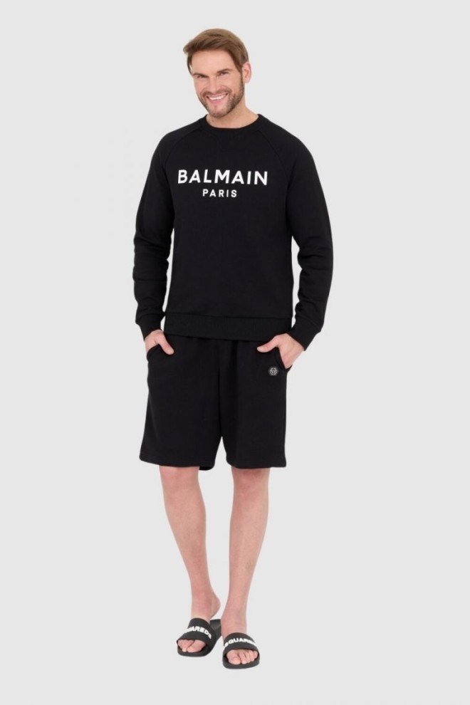 BALMAIN Black men's sweatshirt with large white logo