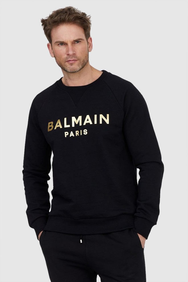 BALMAIN Black men's sweatshirt with gold logo