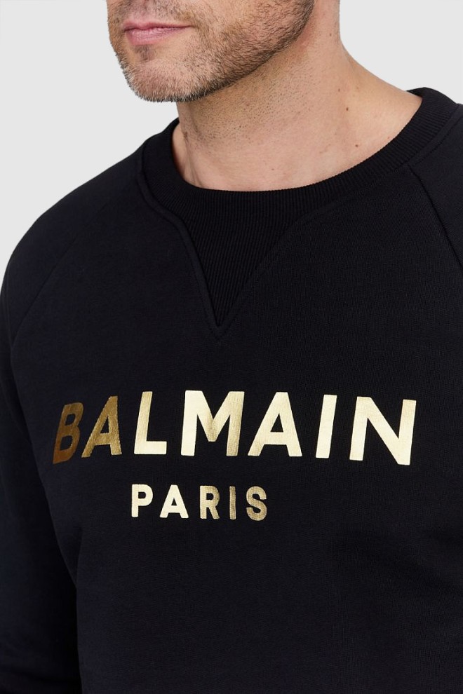 BALMAIN Black men's sweatshirt with gold logo