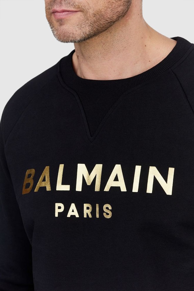 BALMAIN Czarna bluza męska ze złotym logo