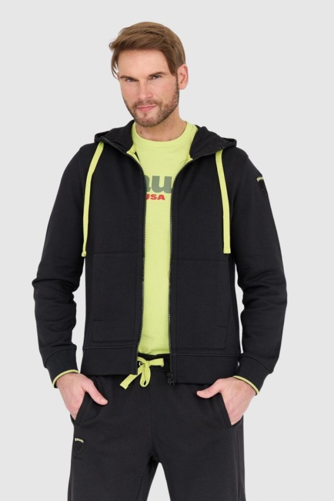 BLAUER Hanorac negru cu fermoar pentru bărbați