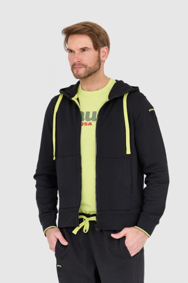 BLAUER Hanorac negru cu fermoar pentru bărbați