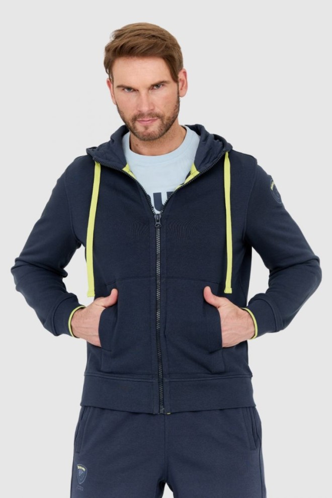 BLAUER Navy blue unzipped hooded sweatshirt