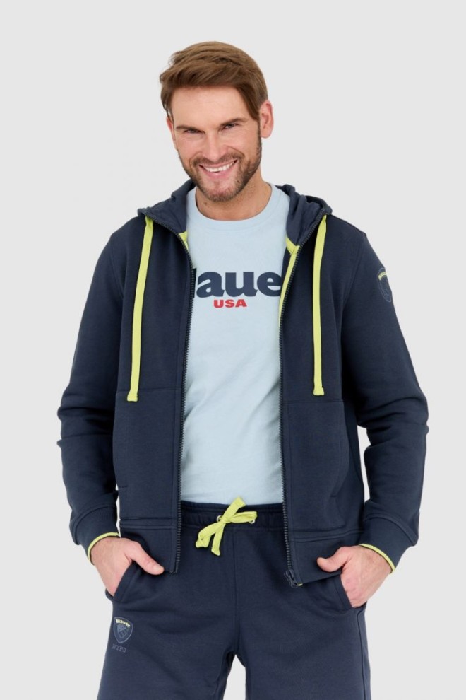 BLAUER Navy blue unzipped hooded sweatshirt