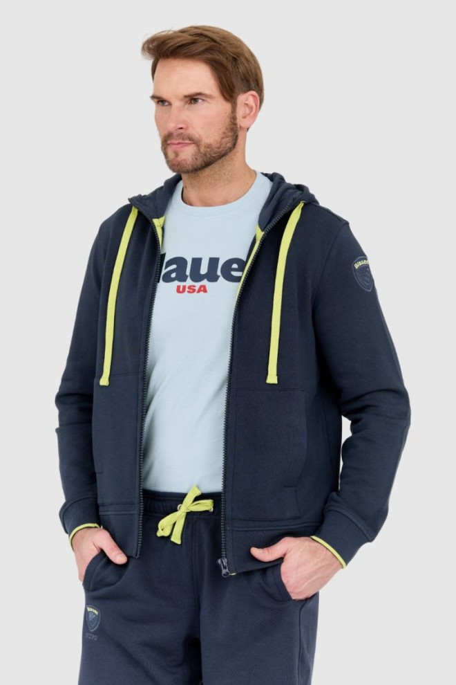 BLAUER Navy blue unzipped hooded sweatshirt