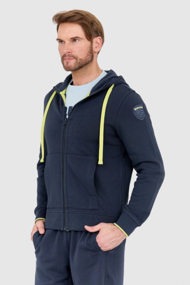 BLAUER Navy blue unzipped hooded sweatshirt