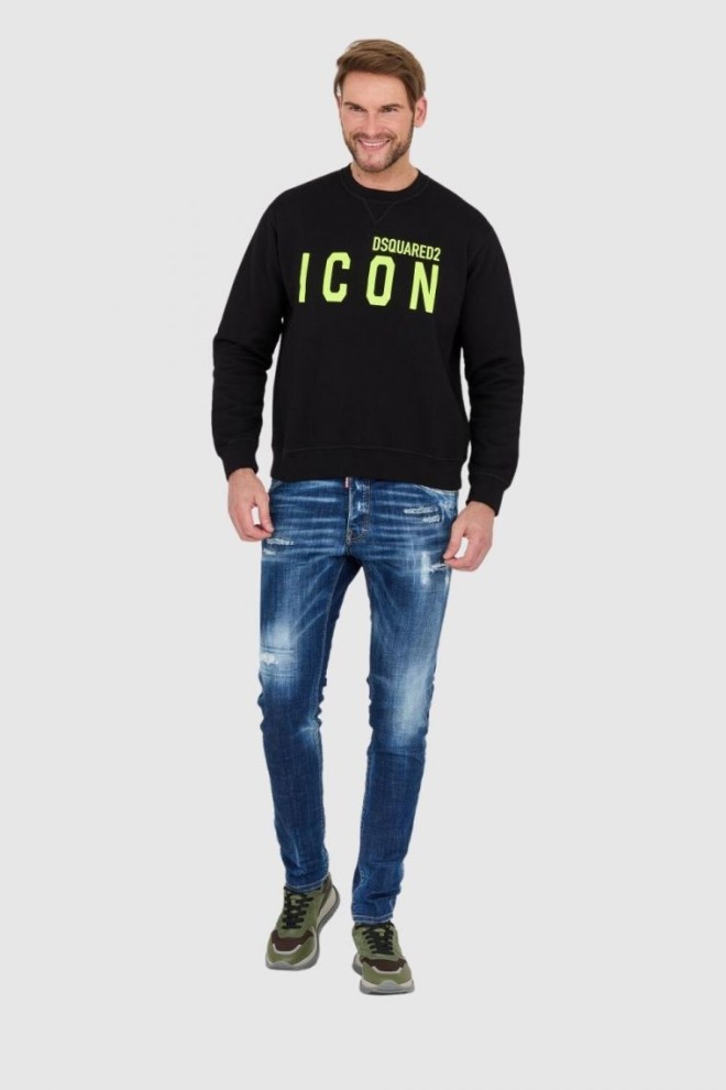 DSQUARED2 Hanorac negru pentru bărbați cu logo neon mare