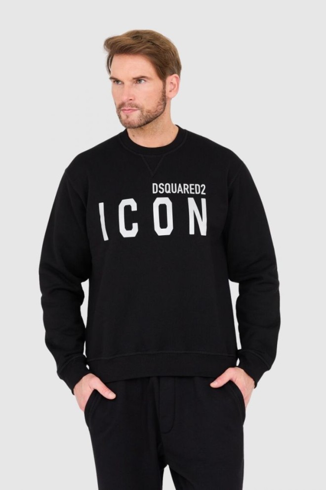 DSQUARED2 Black men's sweatshirt with large silver shiny icon logo