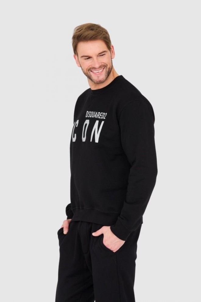 DSQUARED2 Hanorac negru pentru bărbați cu logo mare cu pictogramă argintie cu sclipici
