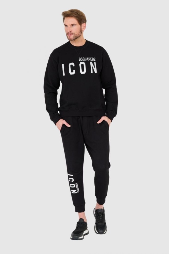 DSQUARED2 Hanorac negru pentru bărbați cu logo mare cu pictogramă argintie cu sclipici