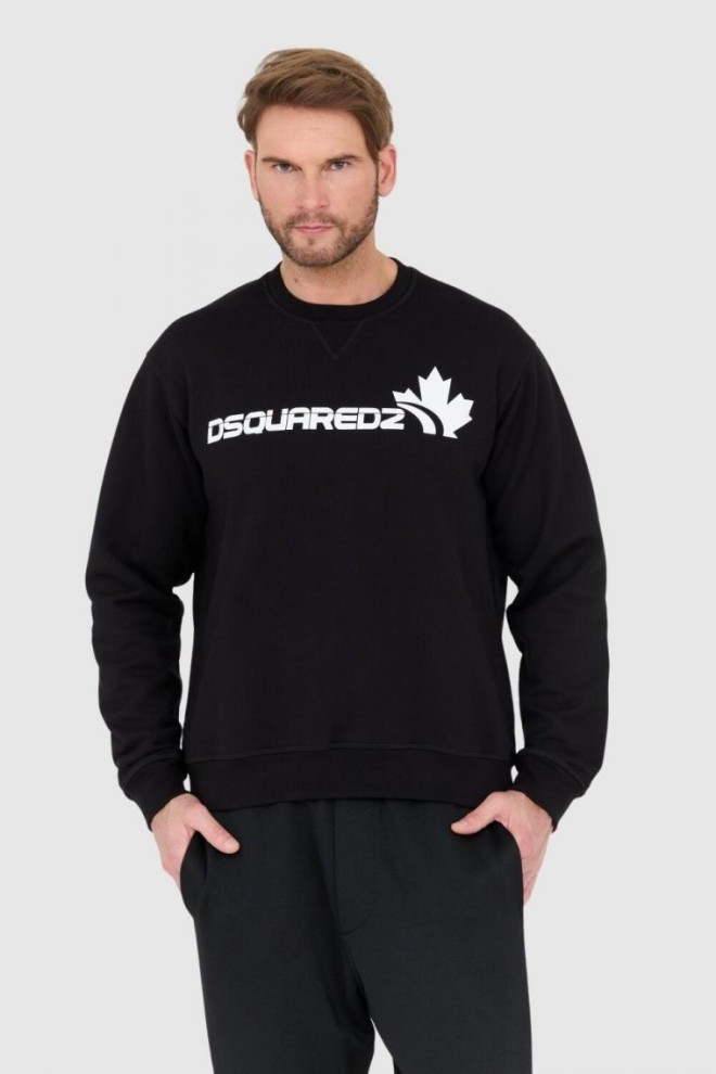 DSQUARED2 Black men's sweatshirt with white leaf logo