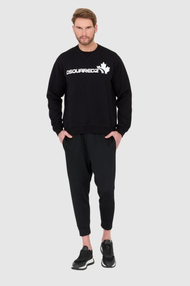 DSQUARED2 Black men's sweatshirt with white leaf logo