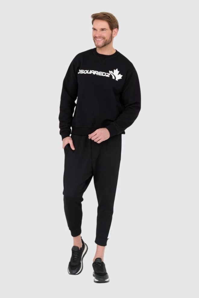 DSQUARED2 Black men's sweatshirt with white leaf logo