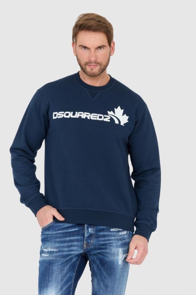 DSQUARED2 Blue men's sweatshirt with white leaf logo