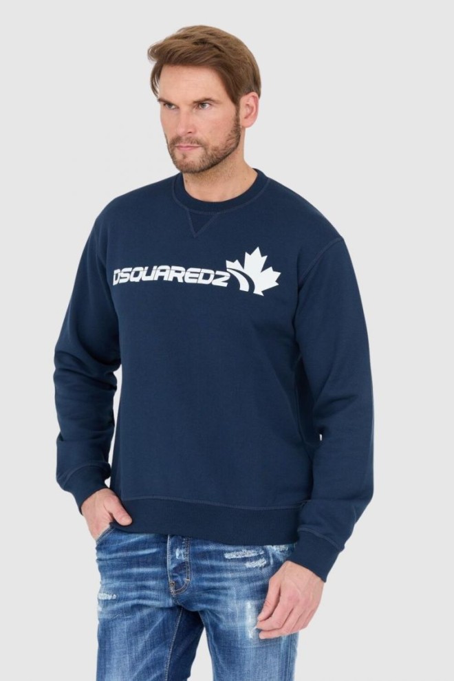 DSQUARED2 Blue men's sweatshirt with white leaf logo