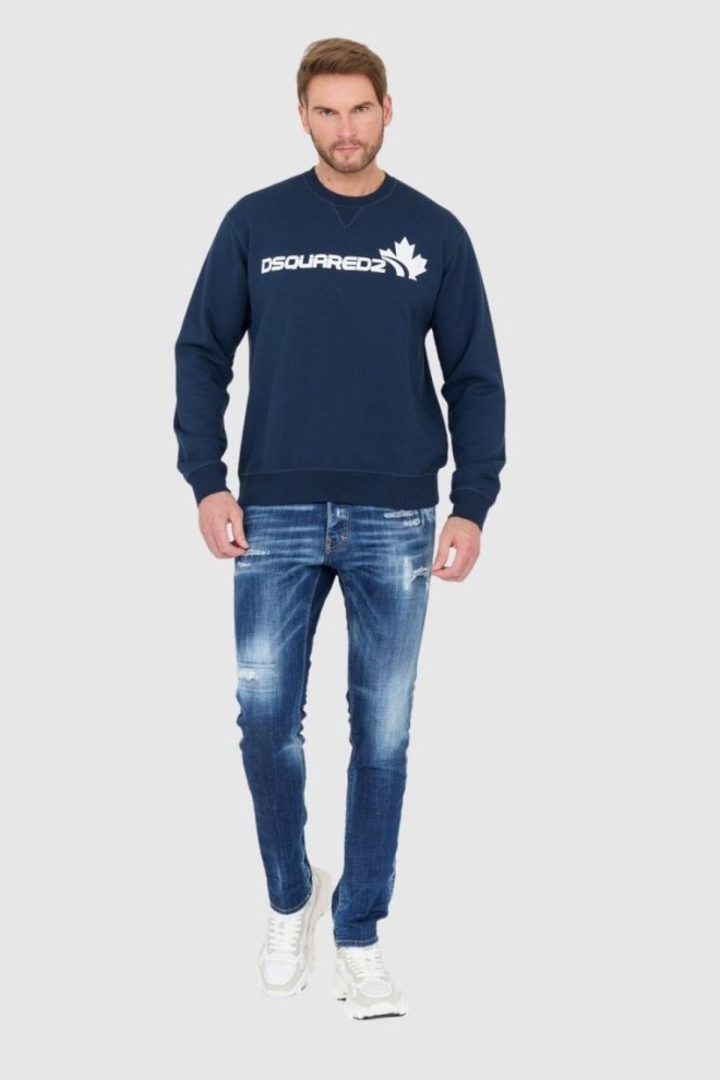 DSQUARED2 Blue men's sweatshirt with white leaf logo