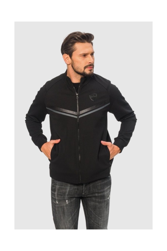 EA7 Hanorac negru pentru bărbați cu fermoar și logo cu sclipici