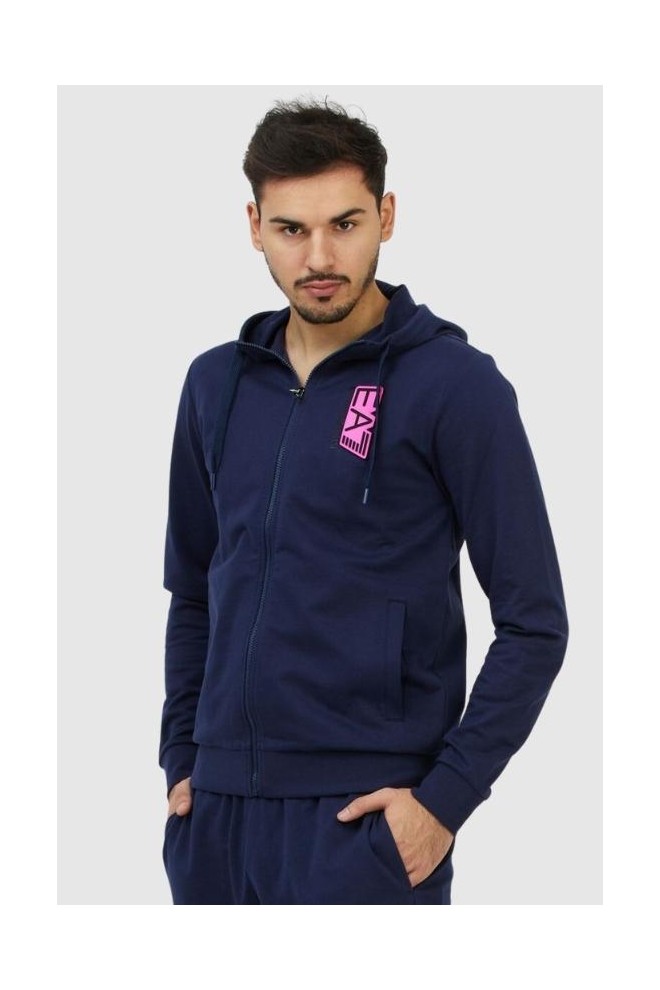 EA7 Hanorac albastru marin pentru bărbați cu logo interschimbabil