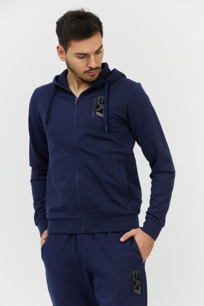 EA7 Hanorac albastru marin pentru bărbați cu logo interschimbabil