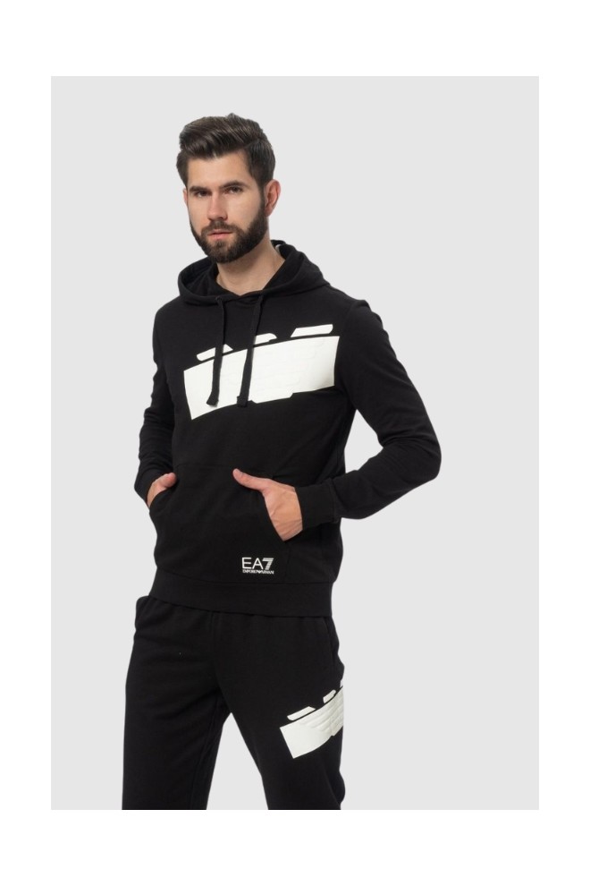 EA7 Black men's sweatshirt with large white logo