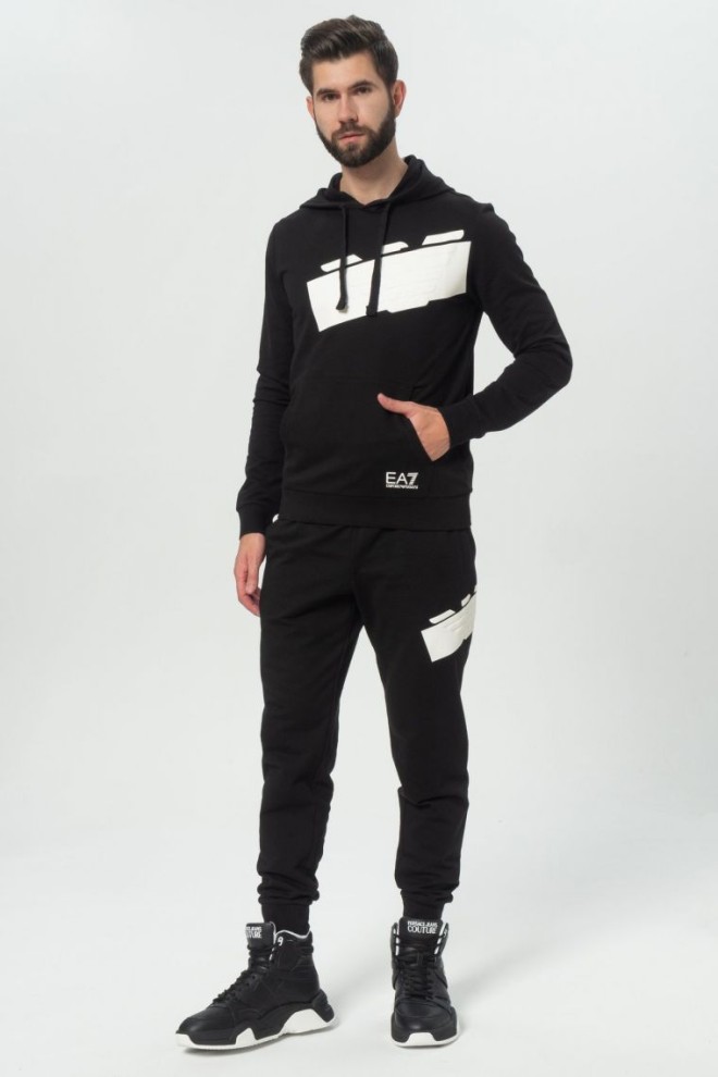 EA7 Black men's sweatshirt with large white logo