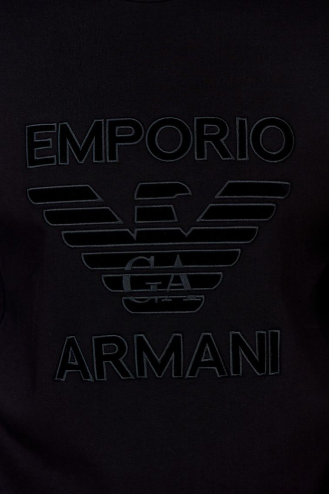 EMPORIO ARMANI Hanorac negru pentru bărbați cu logo din catifea