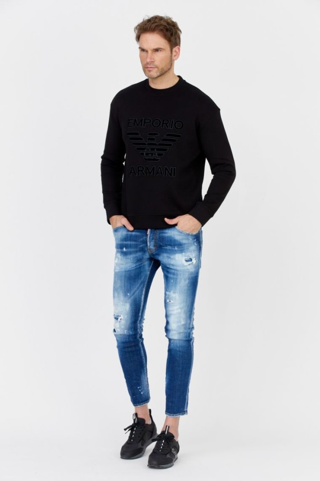 EMPORIO ARMANI Hanorac negru pentru bărbați cu logo din catifea