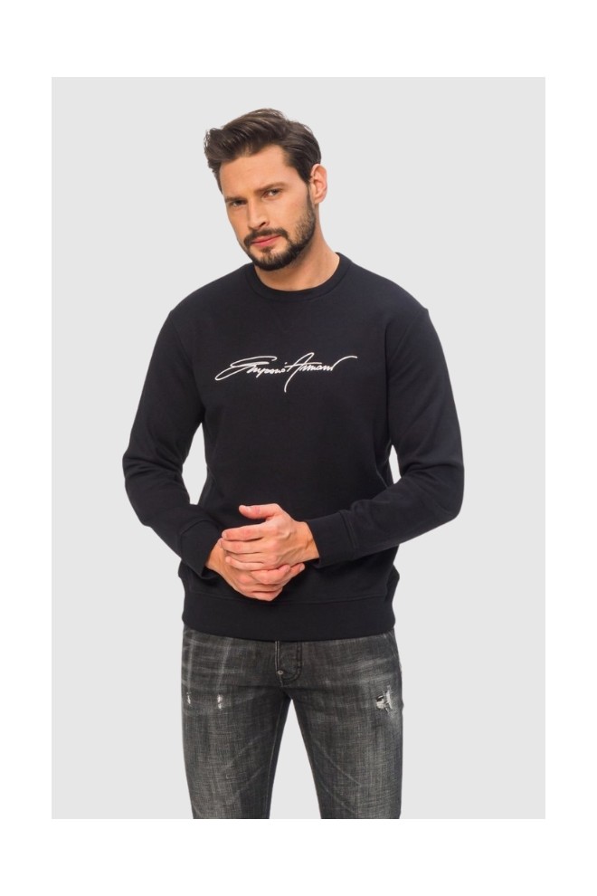 EMPORIO ARMANI Hanorac albastru marin pentru bărbați cu logo brodat alb