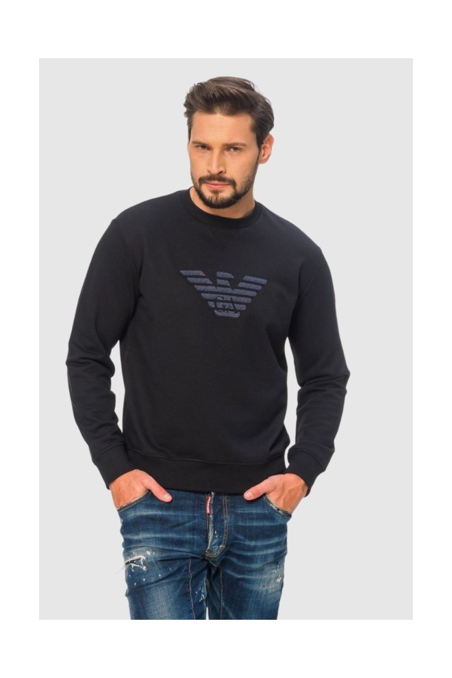 EMPORIO ARMANI Men's navy blue sweatshirt with embroidered logo