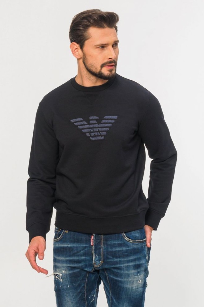 EMPORIO ARMANI Men's navy blue sweatshirt with embroidered logo