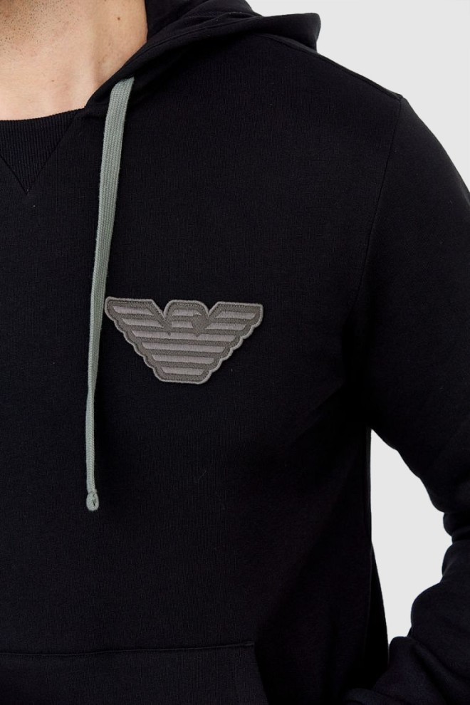 EMPORIO ARMANI Hanorac negru pentru bărbați cu glugă și logo gri