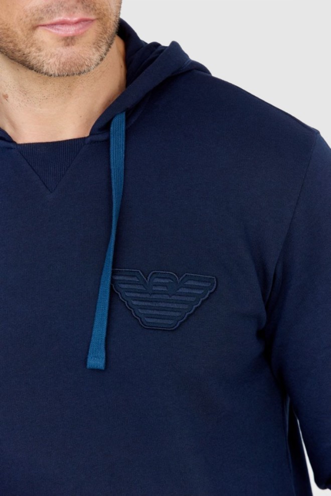 Hanorac cu glugă și logo EMPORIO ARMANI pentru bărbați, albastru marin