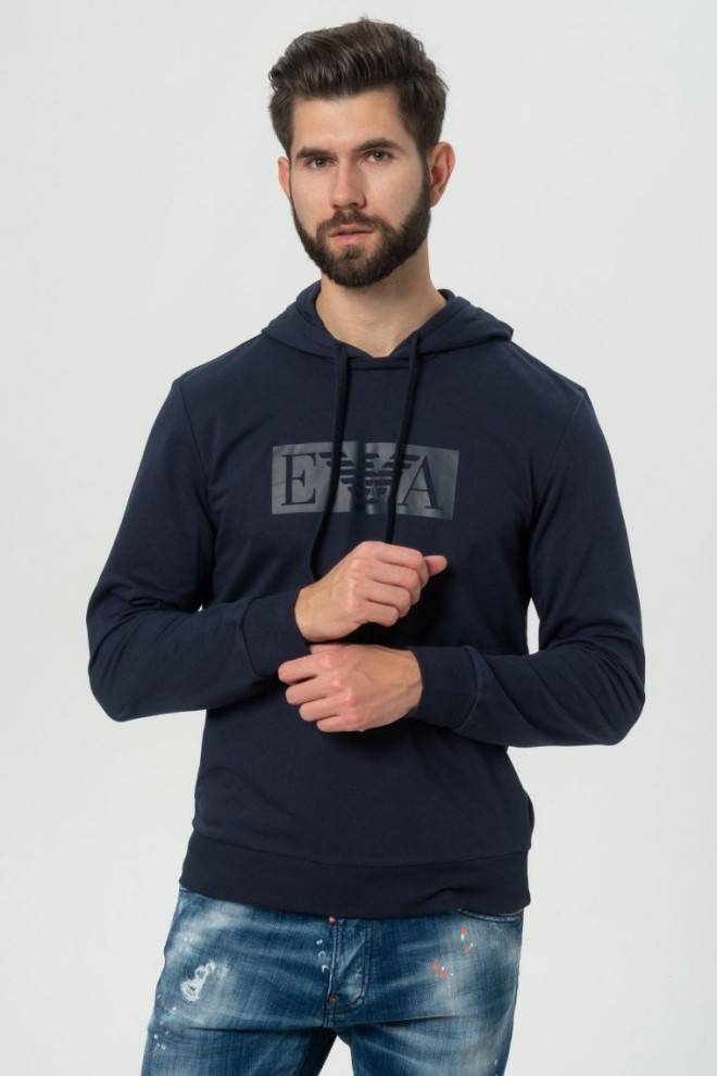 EMPORIO ARMANI Men's navy blue hooded sweatshirt with logo